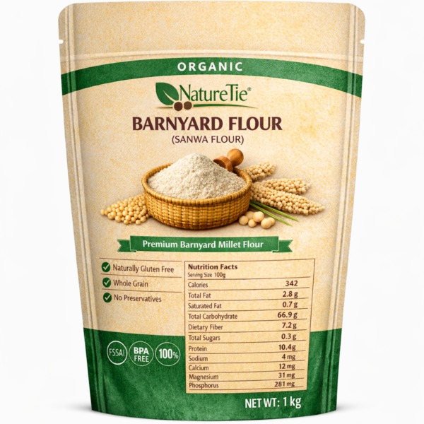 NatureTie Organic Barnyard Millet Flour (Stone-Ground Whole Sanwa Atta, Naturally Gluten-Free, High Fiber, Unbleached)