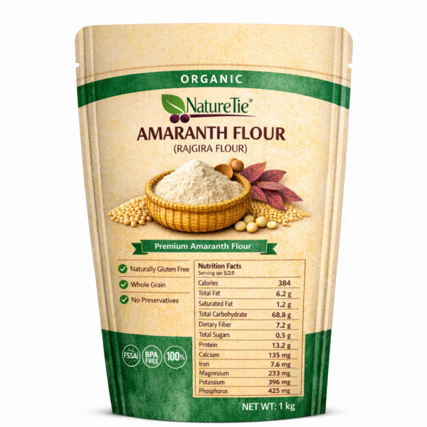 NatureTie Organic Amaranth Flour (Stone-Ground Rajgira Atta, Naturally Gluten-Free, High Protein & Calcium, Unbleached)