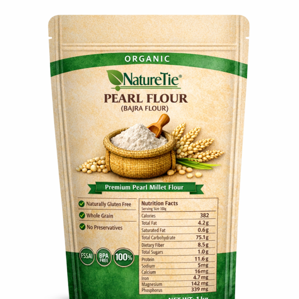 NatureTie Organic Bajra Flour (Stone-Ground Pearl Millet Atta, Naturally Gluten-Free, High Fiber, Unbleached)