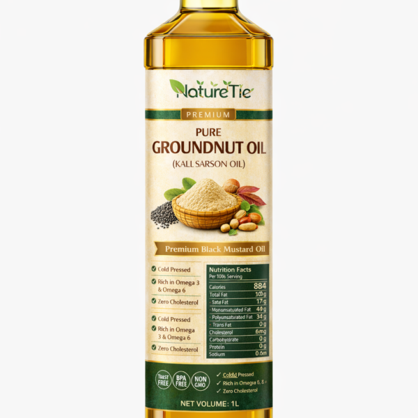 NatureTie Organic Stone-Pressed Groundnut Oil (Cold- Pressed Peanut Oil, Unrefined, Non-GMO, High Smoke  Point)