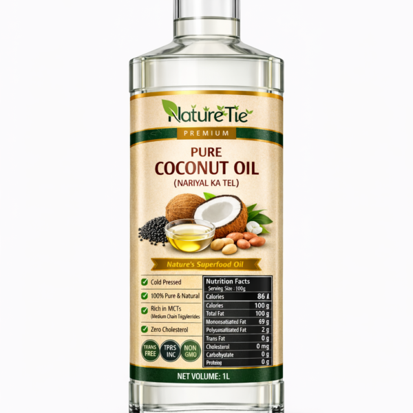 NatureTie Organic Stone-Pressed Coconut Oil (Cold- Pressed, Virgin, Unrefined, Non-GMO)