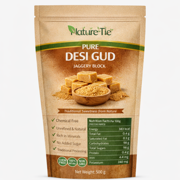 NatureTie Pure Desi Gud (Jaggery Block) – Chemical-Free, Unrefined & Mineral-Rich Natural Sweetener