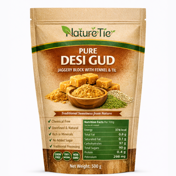 NatureTie Pure Desi Gud with Fennel & Til (Sesame) – Natural Jaggery Blocks, Digestive & Nutrient-Rich Sweetener