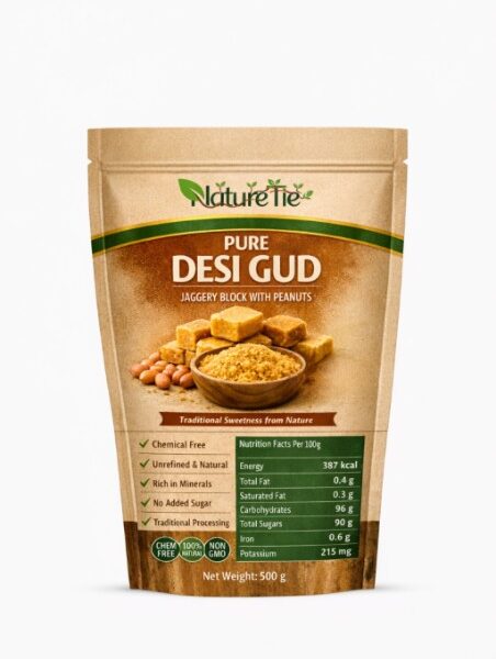 NatureTie Pure Desi Gud with Peanuts – Natural Jaggery Blocks, Protein-Rich & Chemical-Free Sweet Snack
