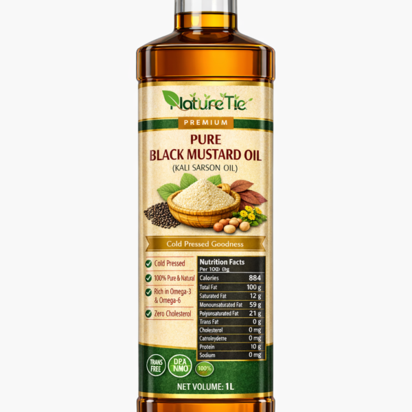 NatureTie Organic Stone-Pressed Black Mustard Oil (Kachi Ghani, Cold-Pressed, Bold Aroma, Unrefined, Non-GMO)